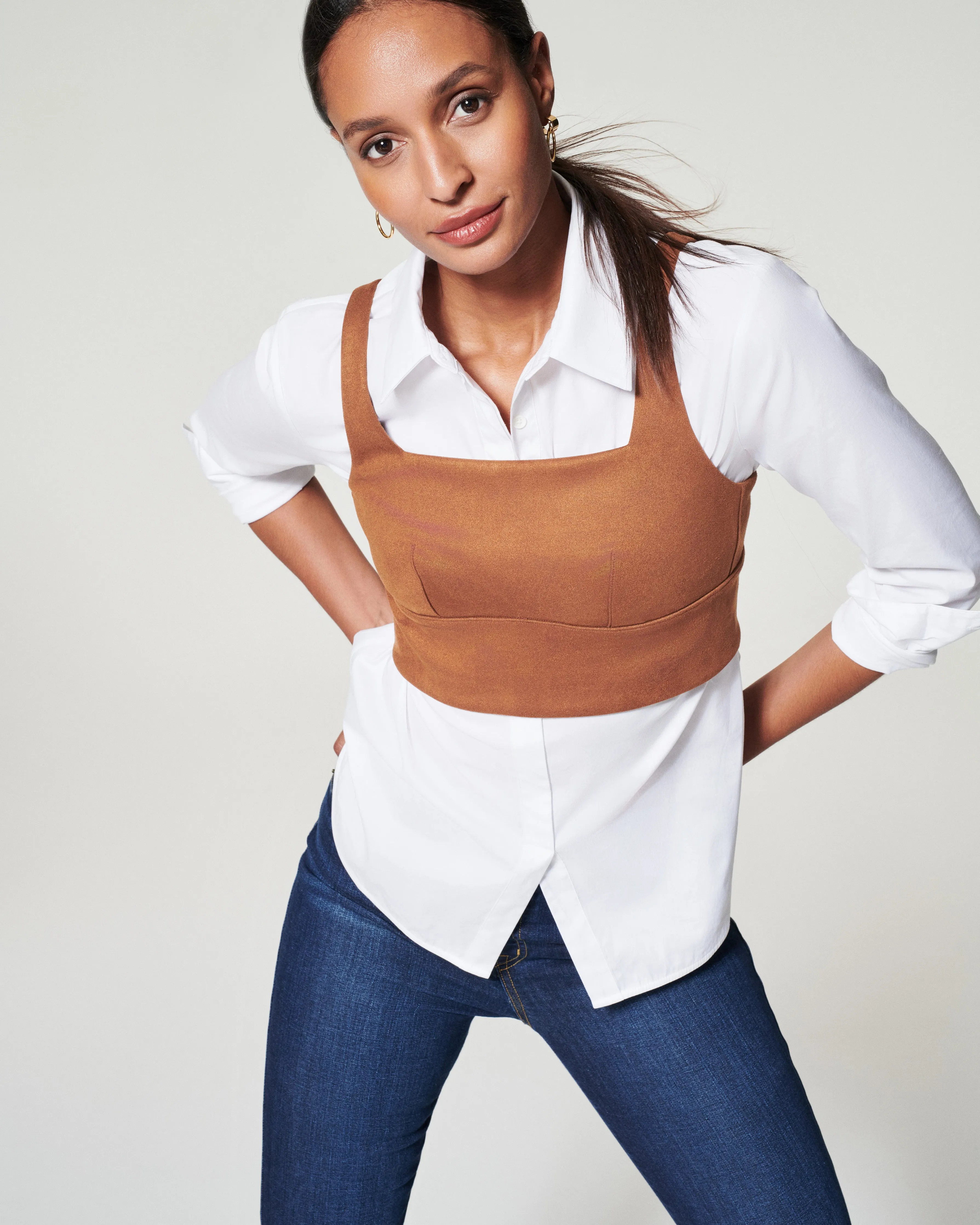 Faux Suede Square Neck Crop Top