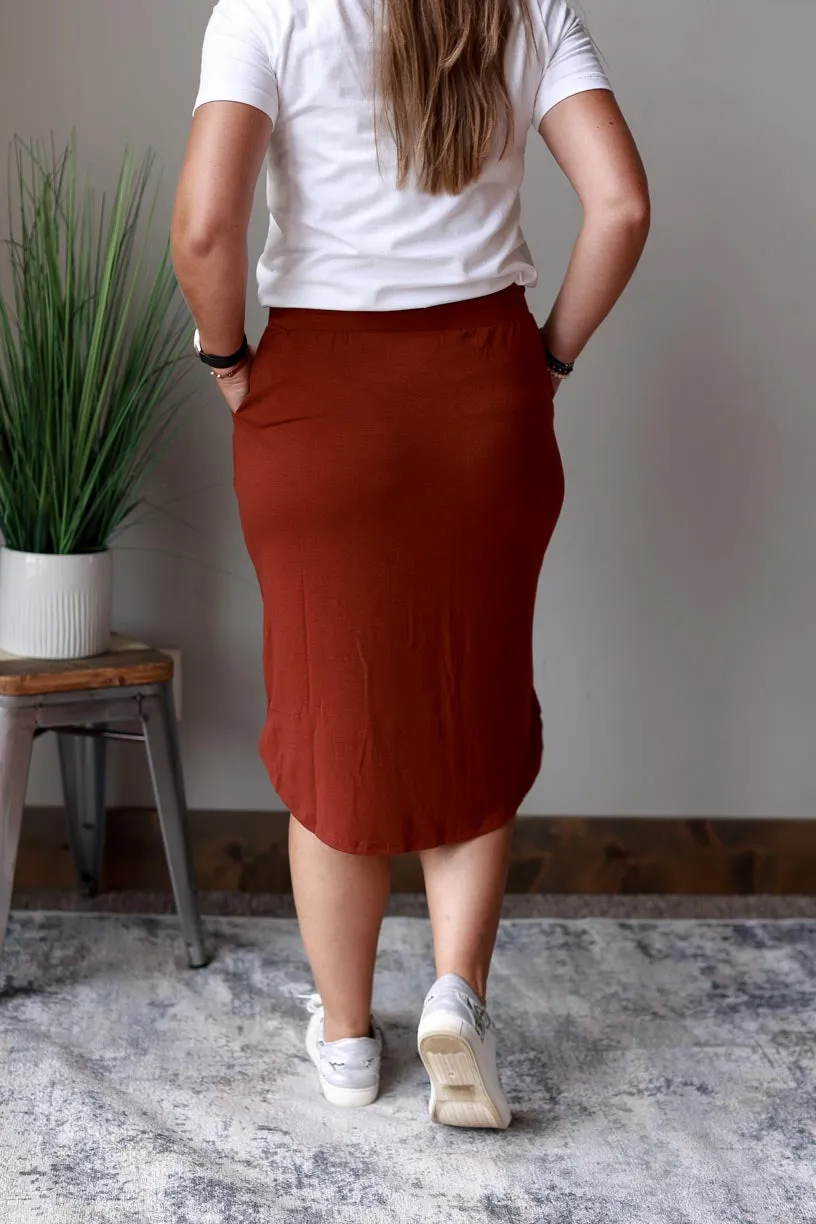 Fired Brick Drawstring Midi Skirt