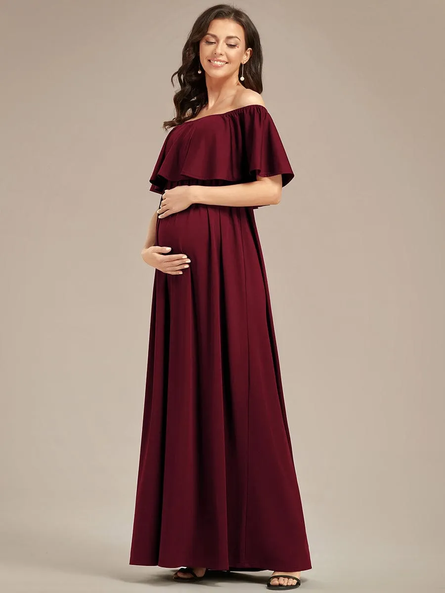 Flattering A-Line Maternity Dress with Off-Shoulder Ruffle