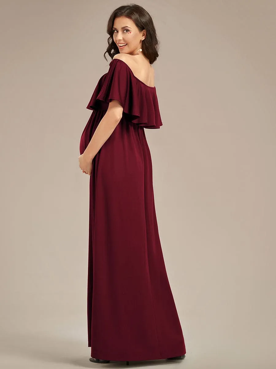 Flattering A-Line Maternity Dress with Off-Shoulder Ruffle