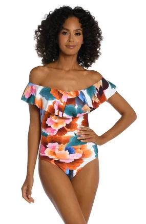 Floral Rhythm Off Shoulder Ruffle One Piece - FINAL SALE