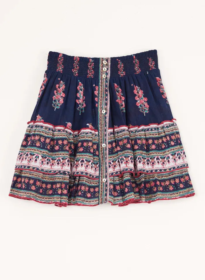 Flori Navy Print Cotton Mini Skirt