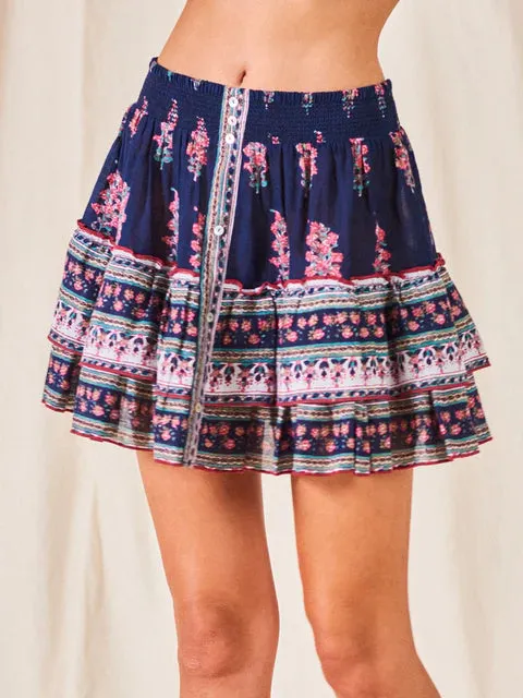 Flori Navy Print Cotton Mini Skirt