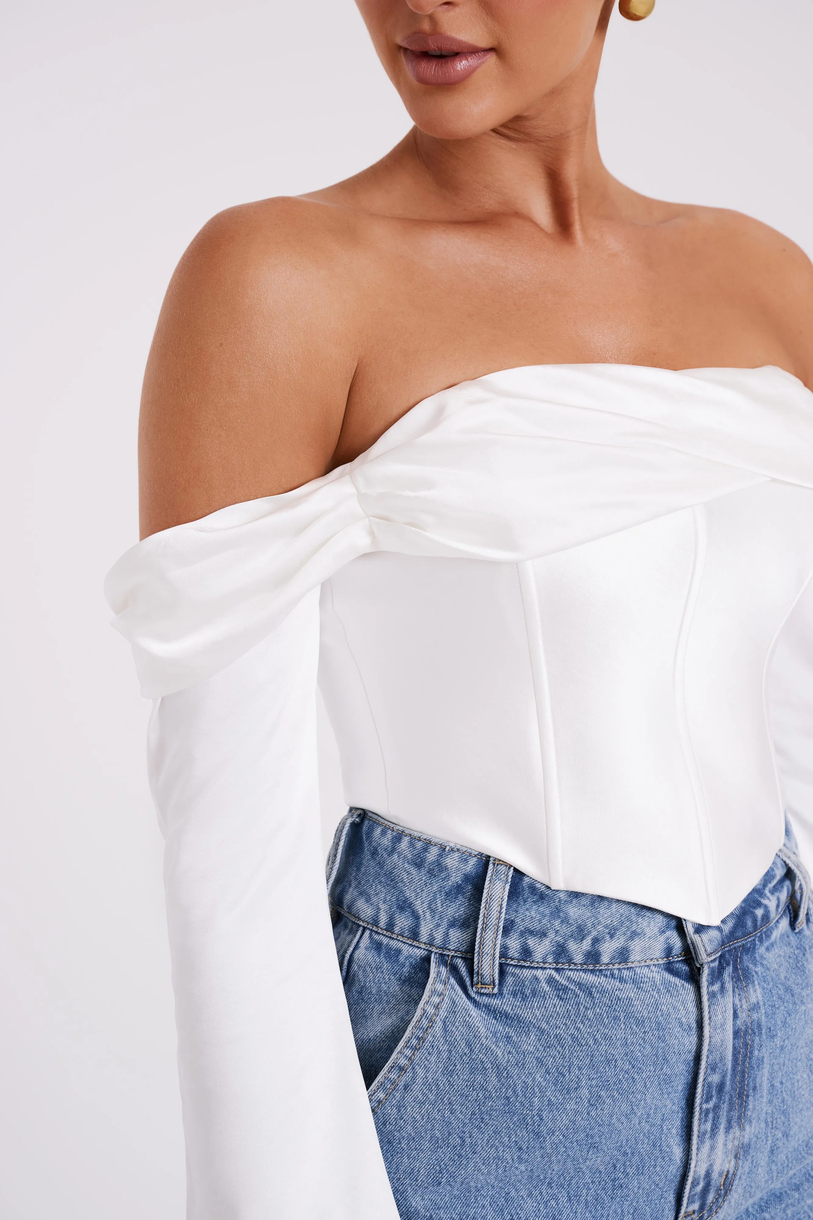 Giselle Satin Off Shoulder Top - White