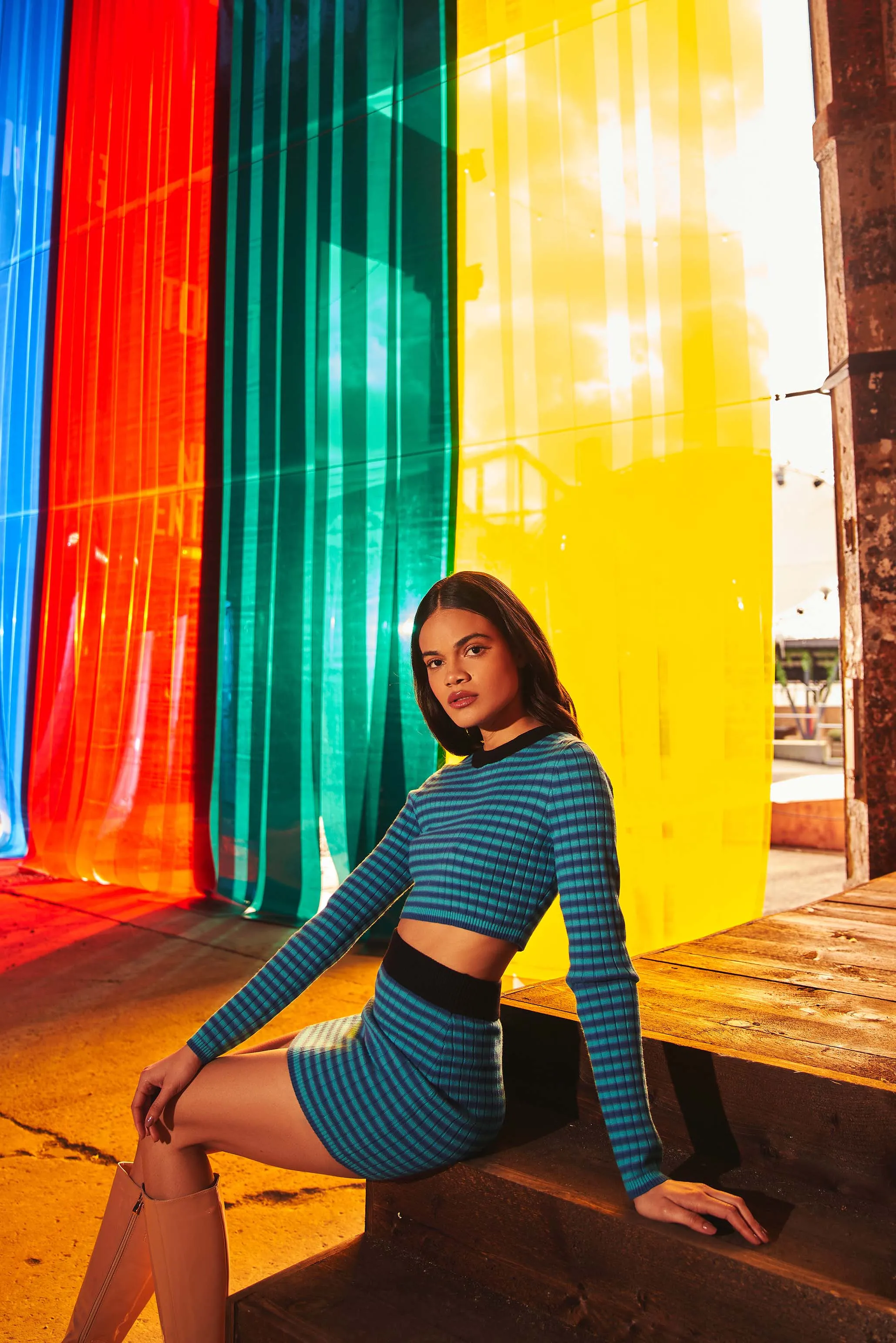 Glamorous Blue Stripe Crop Top