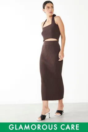 Glamorous Care Brown Ribbed Midi Skirt