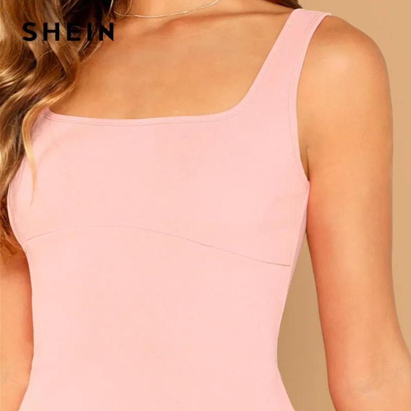 GOF Pink Party Solid Fit And Flare Straps Neck Sleeveless Short Dress Autumn Elegant Women Dresses