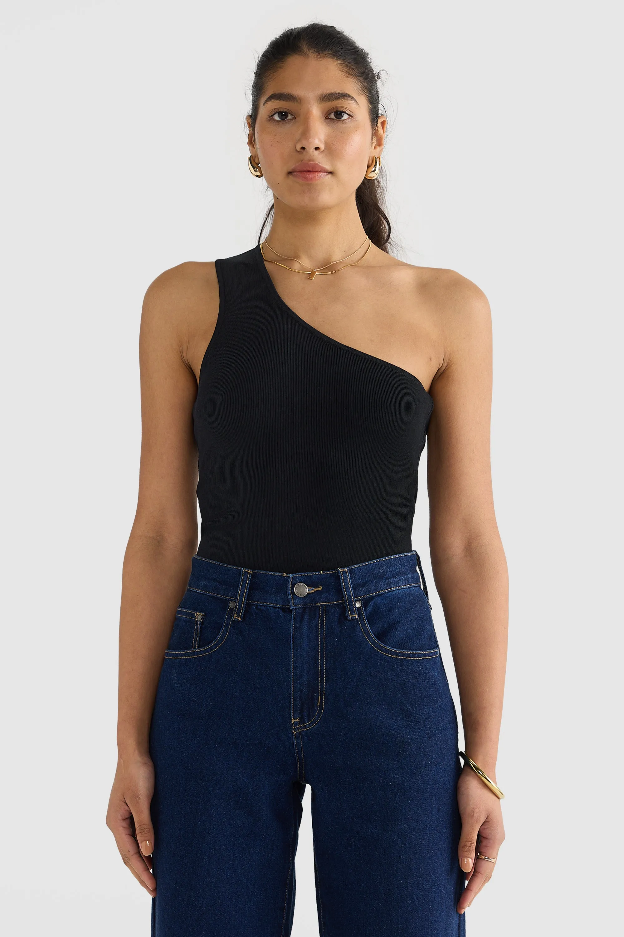 Hadley One Shoulder Knit Top Black