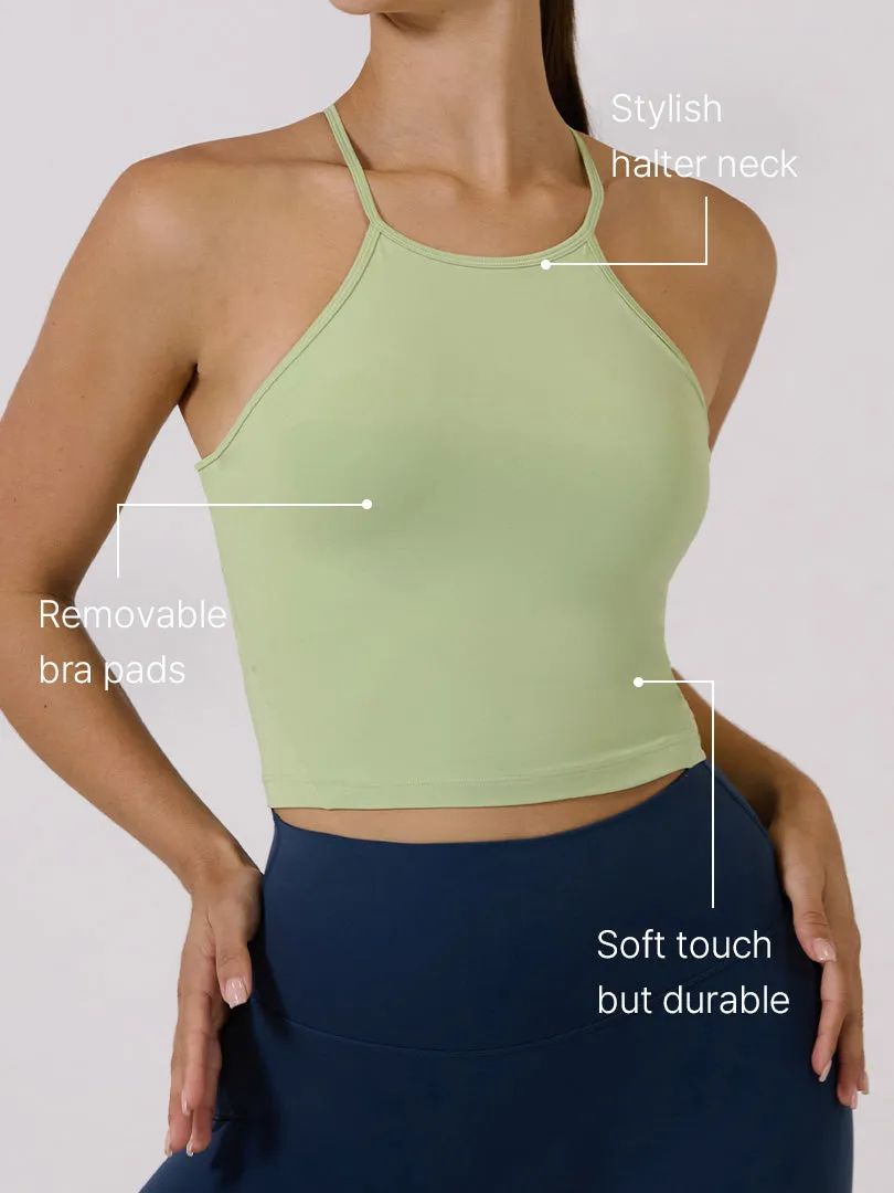 Halter Cropped Tank Top (with Pads)