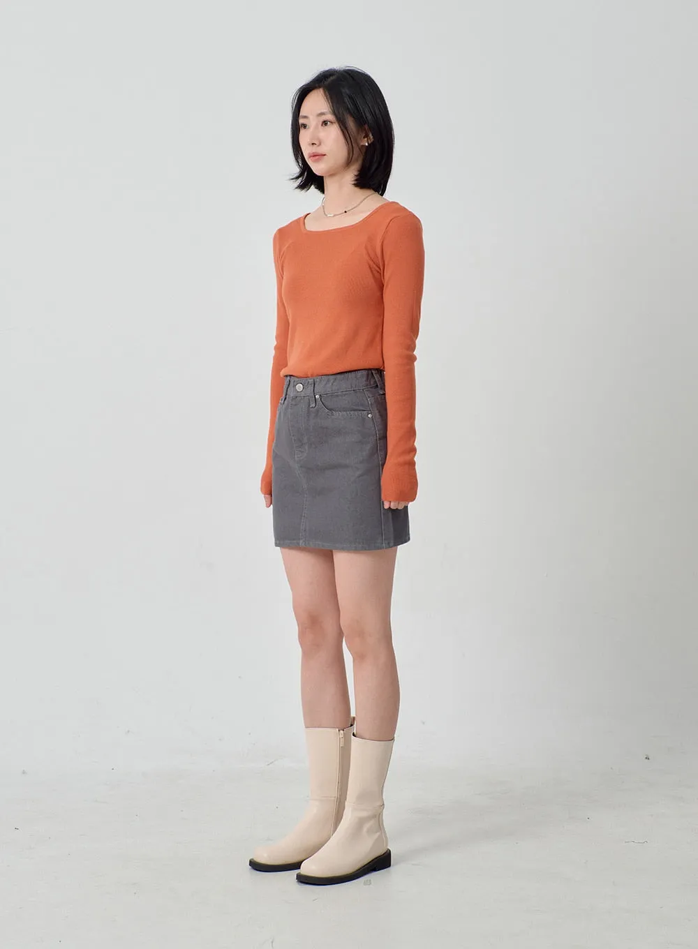 High Waist Cotton Mini Skirt OJ327