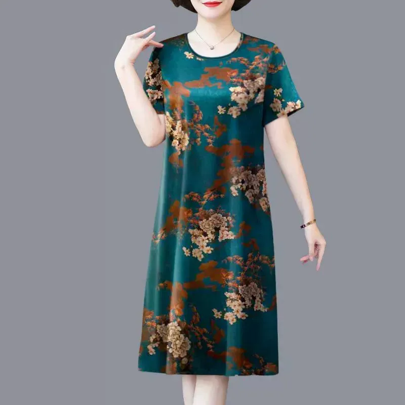 Ice Silk Summer Loose Slimming Mother Clothes Dress