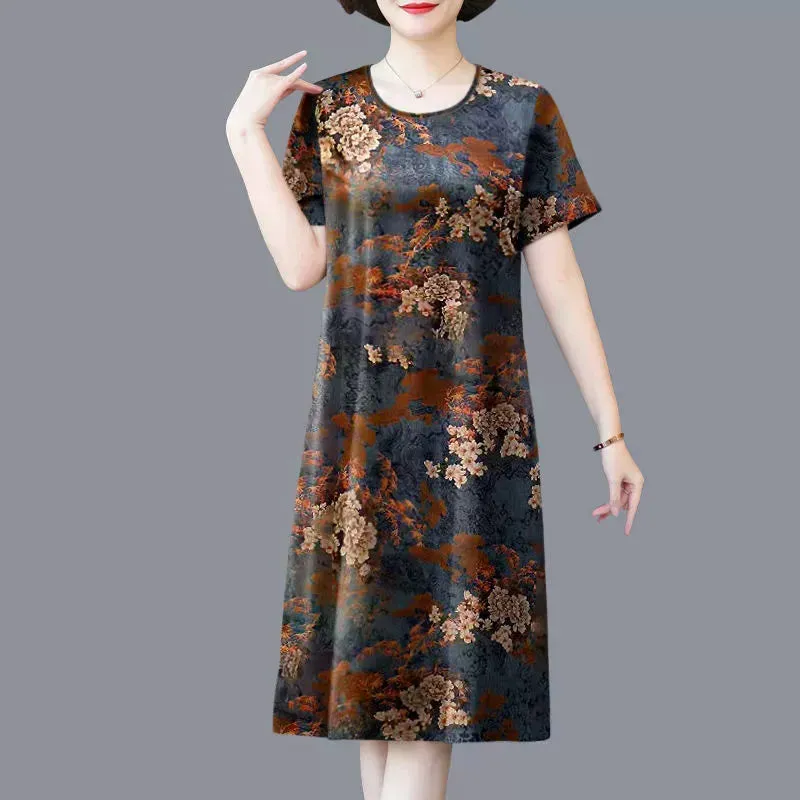 Ice Silk Summer Loose Slimming Mother Clothes Dress