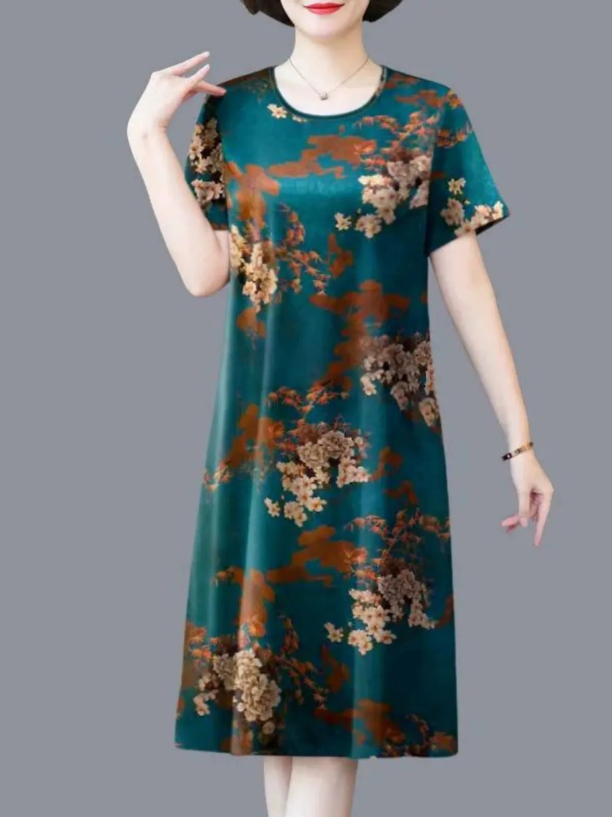 Ice Silk Summer Loose Slimming Mother Clothes Dress