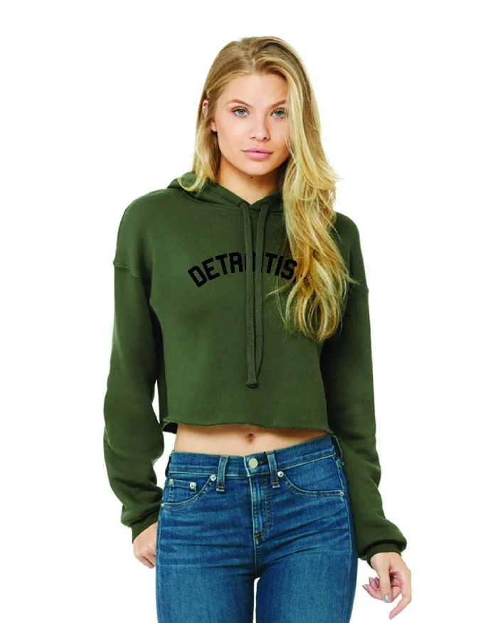 Ink Detroit Detroitish Fleece Crop Hoodie - Military Green