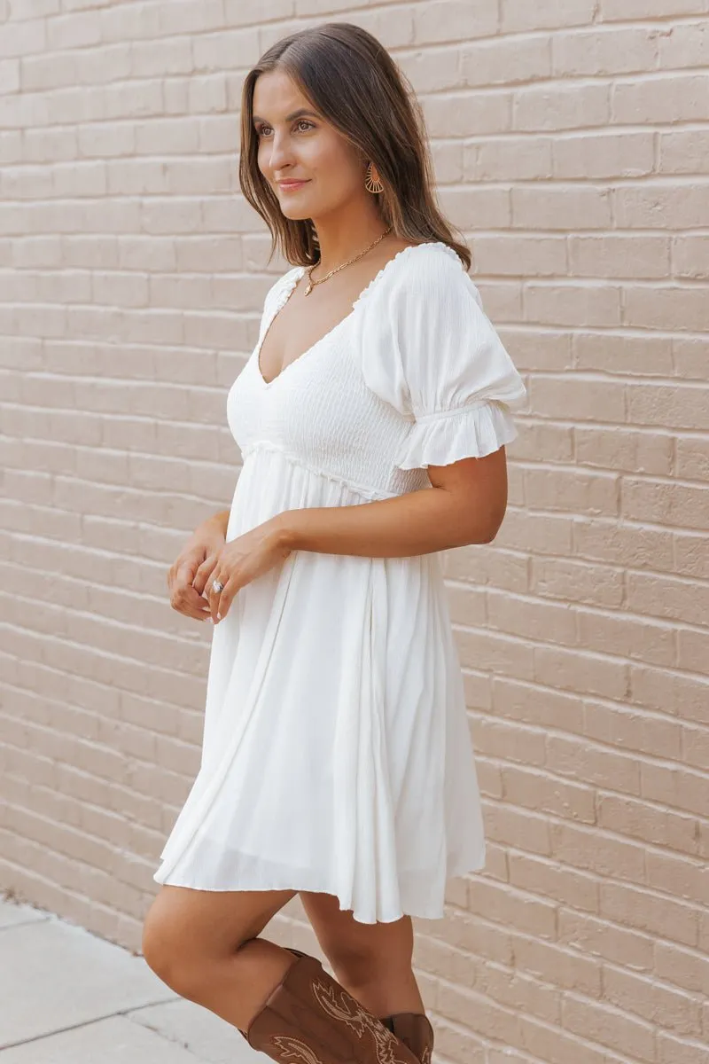 Ivory Sweetheart Smocked Mini Dress - FINAL SALE