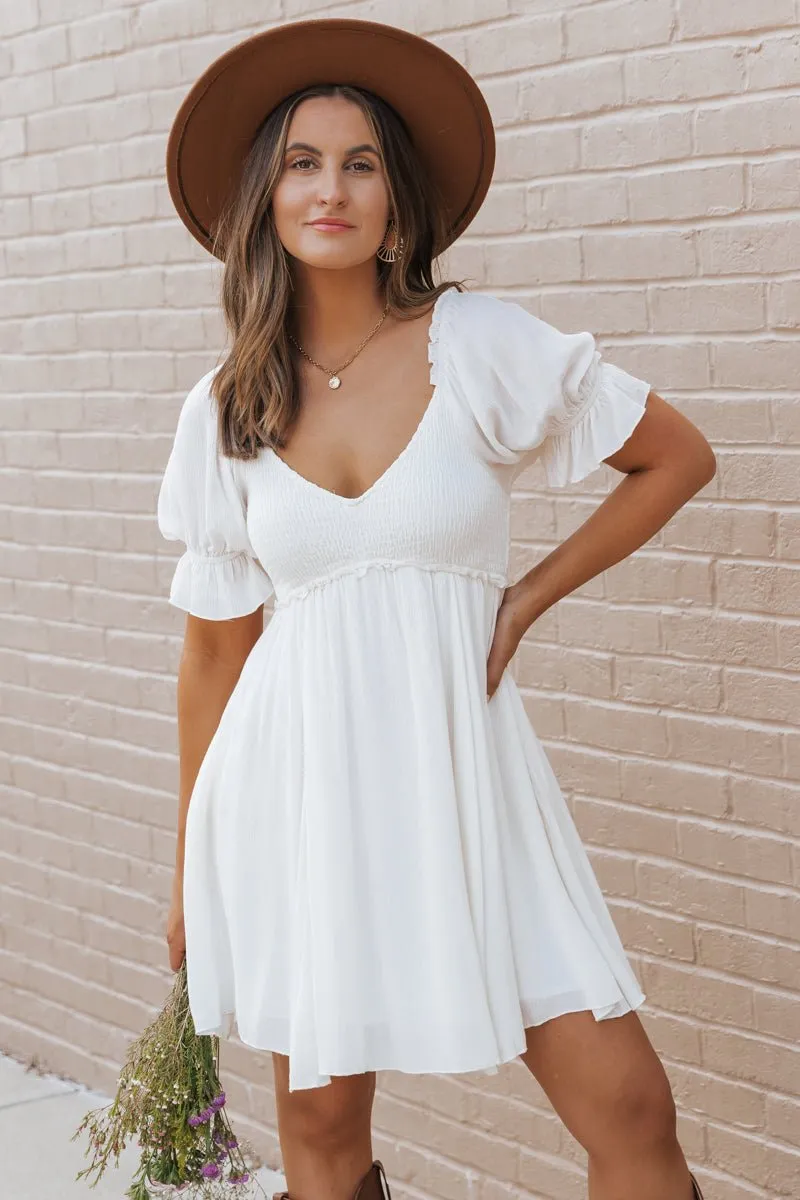 Ivory Sweetheart Smocked Mini Dress - FINAL SALE