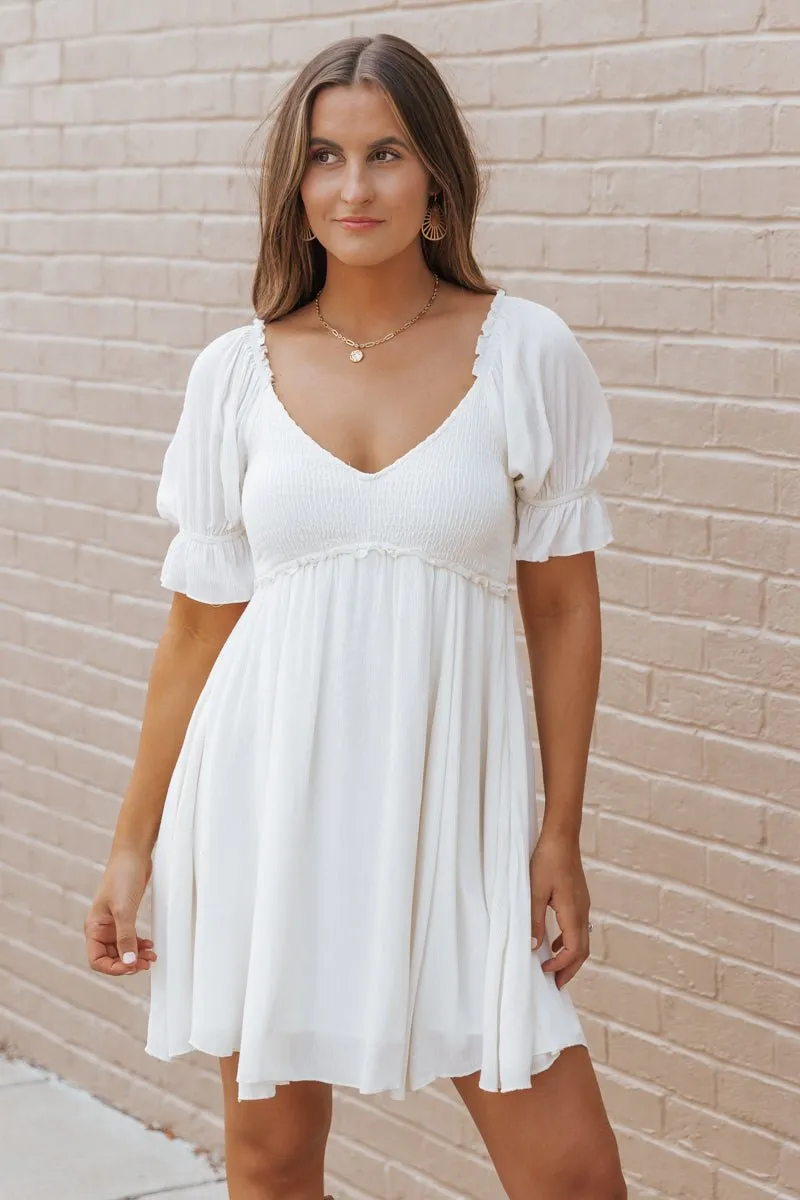 Ivory Sweetheart Smocked Mini Dress - FINAL SALE