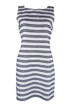 KEW White Black Sleeveless Striped Cotton Shift Dress (UK 10)