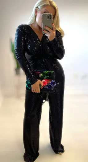 LAURA SEQUIN JUMPSUIT - BLACK