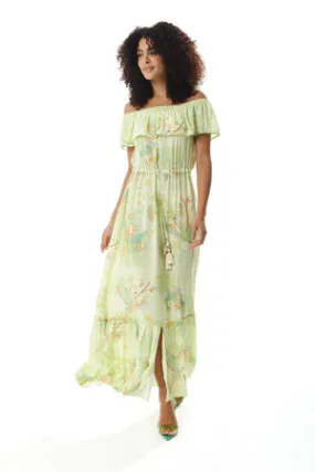 Liquorish Floral And Bird Print Off Shoulder Maxi Dress