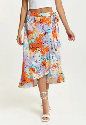 Liquorish Multicolour Floral Print Midi Wrap Skirt