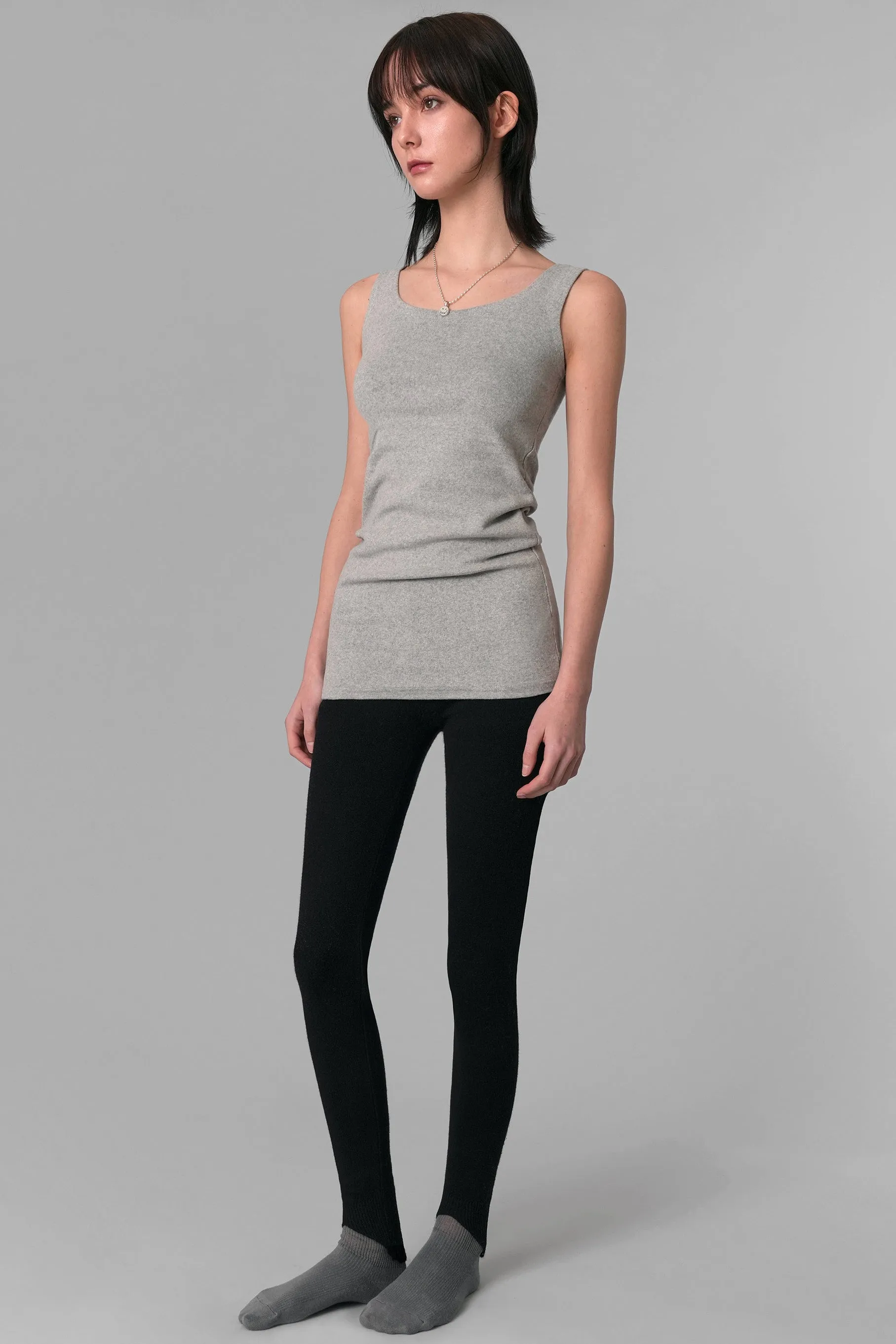 Long Scoop Neck Tank Top, Grey