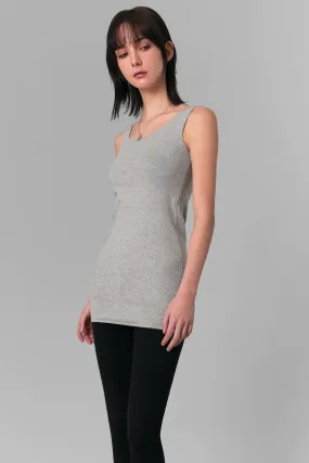 Long Scoop Neck Tank Top, Grey