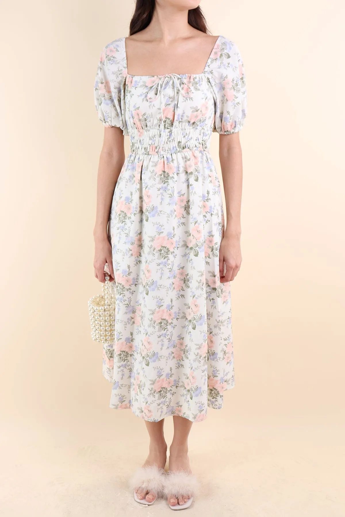 LYLA FLORAL MIDI DRESS IN WHITE