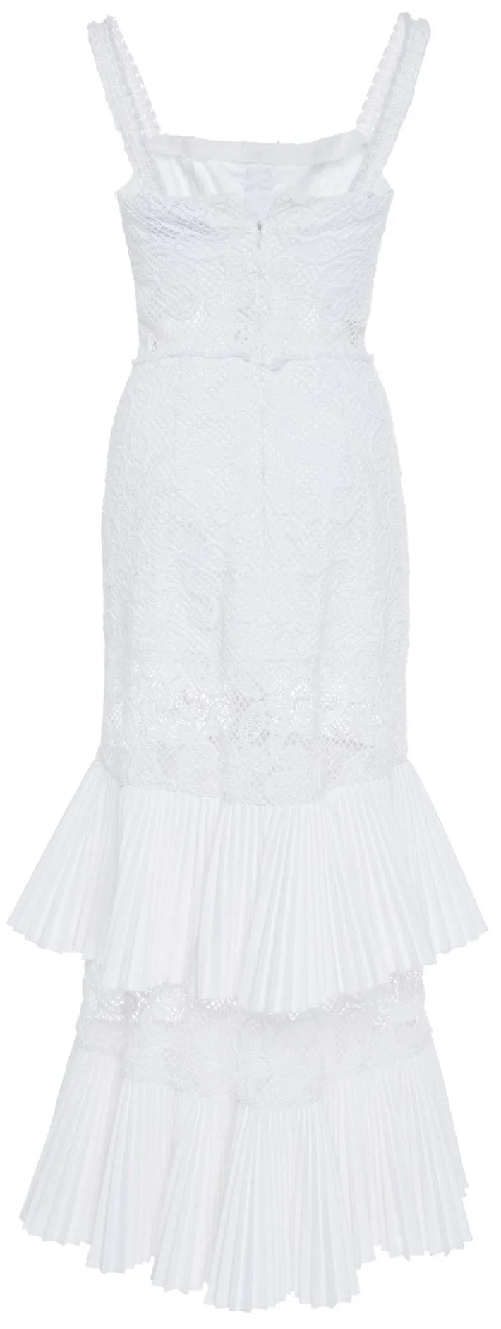 'Lyssa' Tiered Ruffled Cotton-Blend Lace Midi White Dress