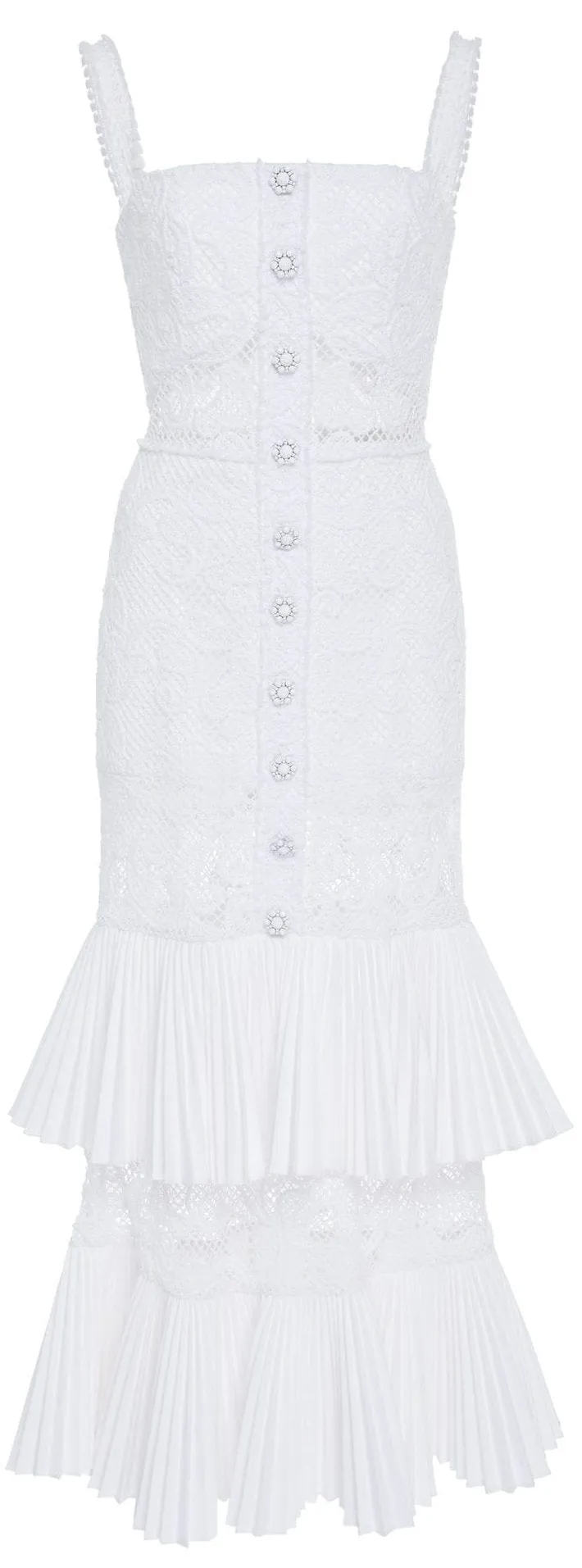 'Lyssa' Tiered Ruffled Cotton-Blend Lace Midi White Dress