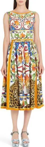 'Maiolica' Print Fit & Flare Dress