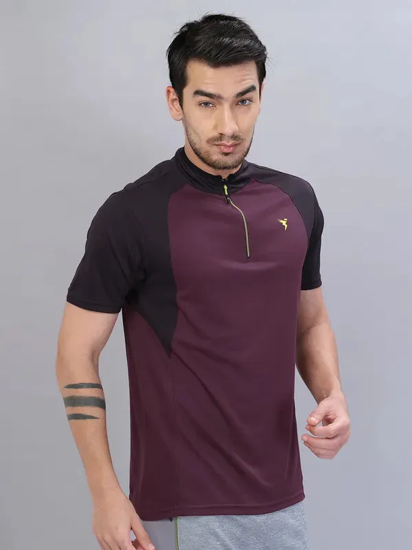 Men Colorblock Slim Fit Mock Neck T-shirt with TECHNO COOL 