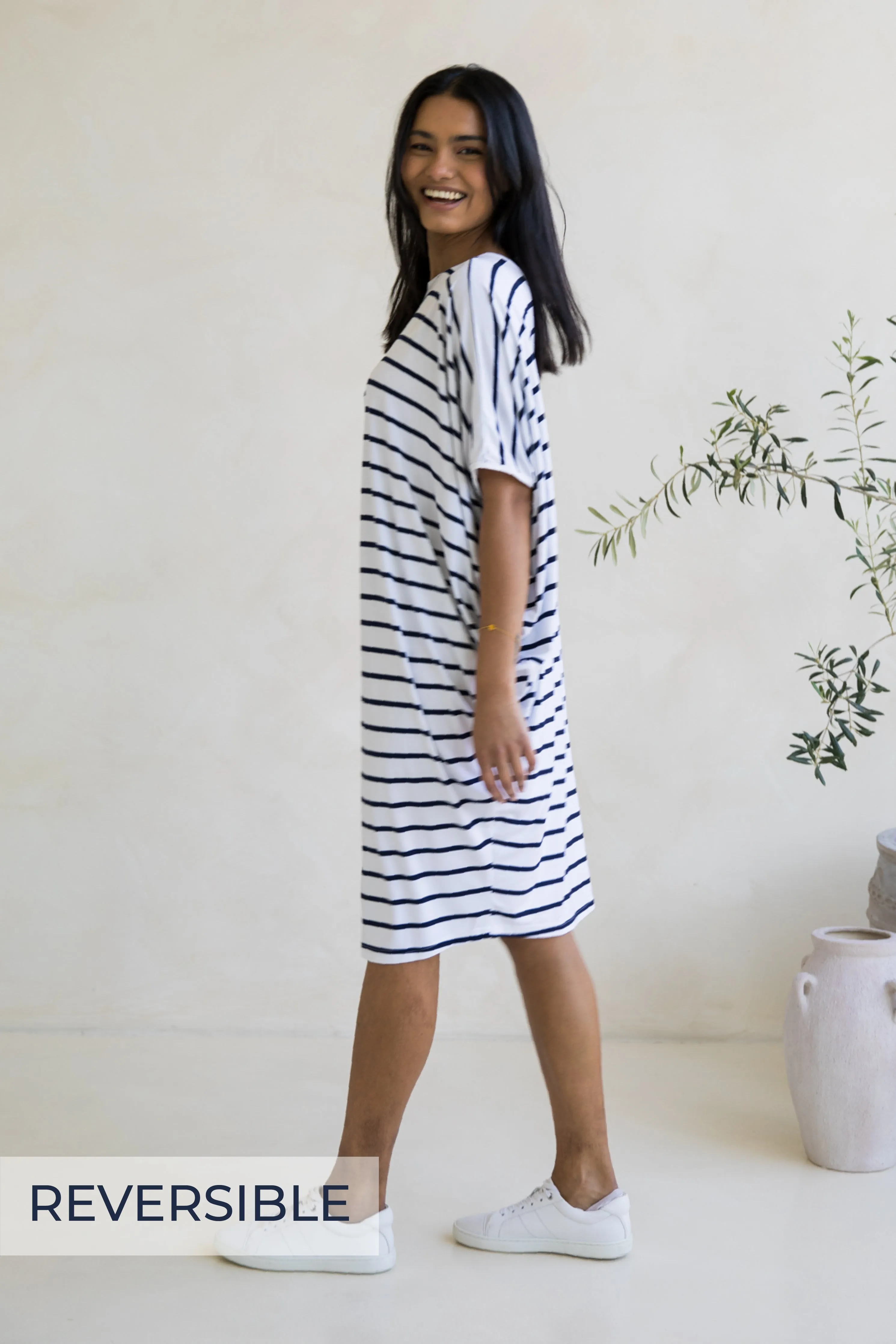 Miracle Dress in Navy/White Stripe