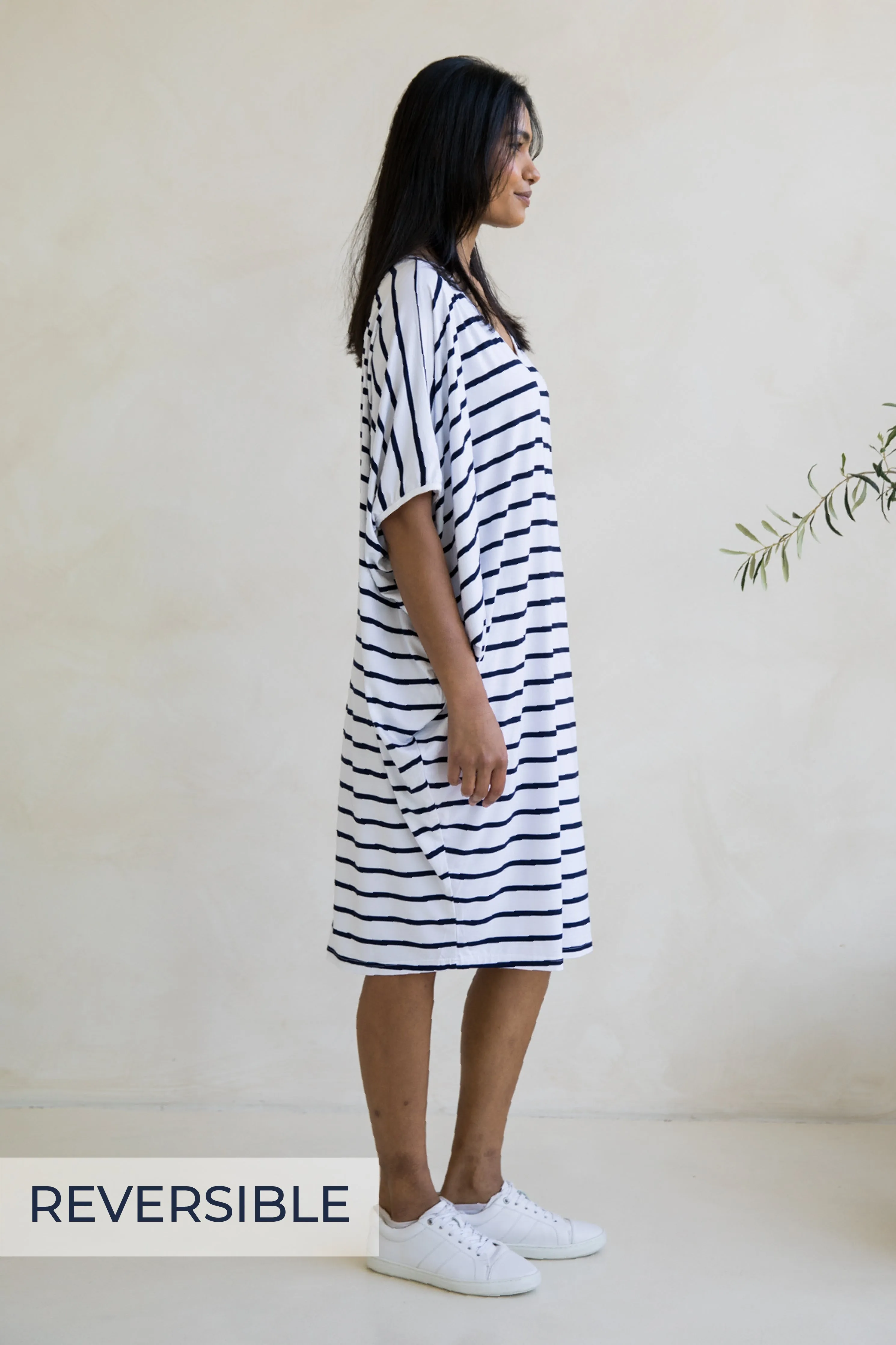 Miracle Dress in Navy/White Stripe