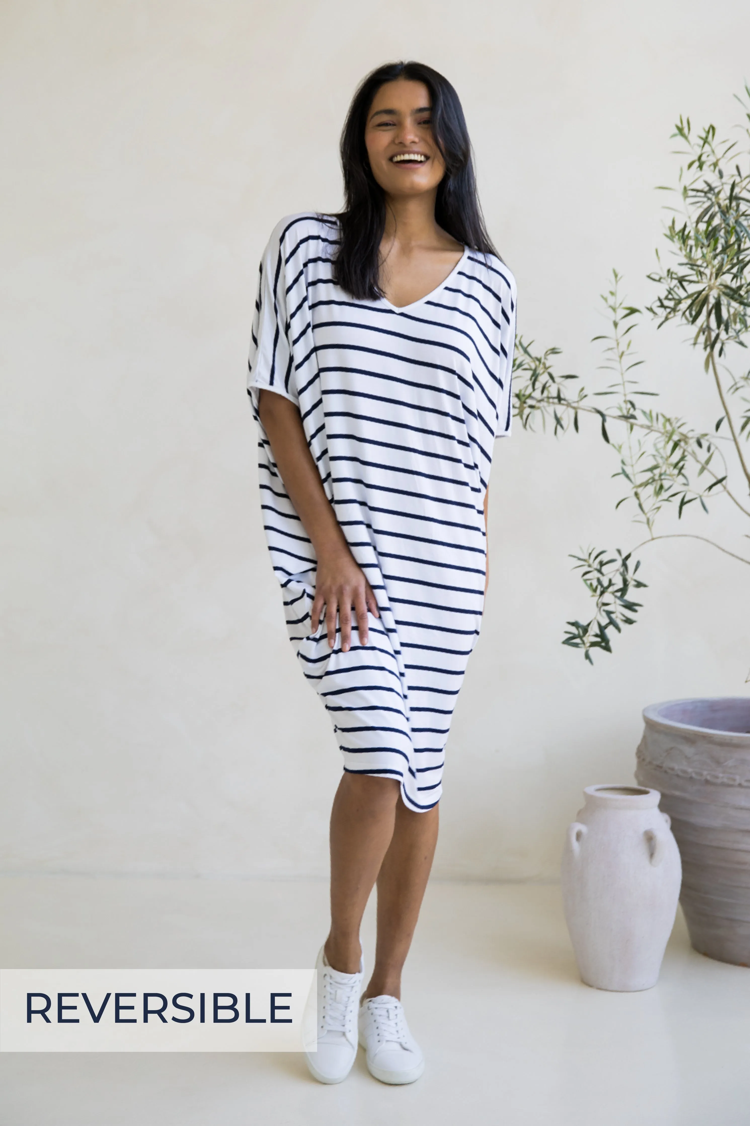 Miracle Dress in Navy/White Stripe