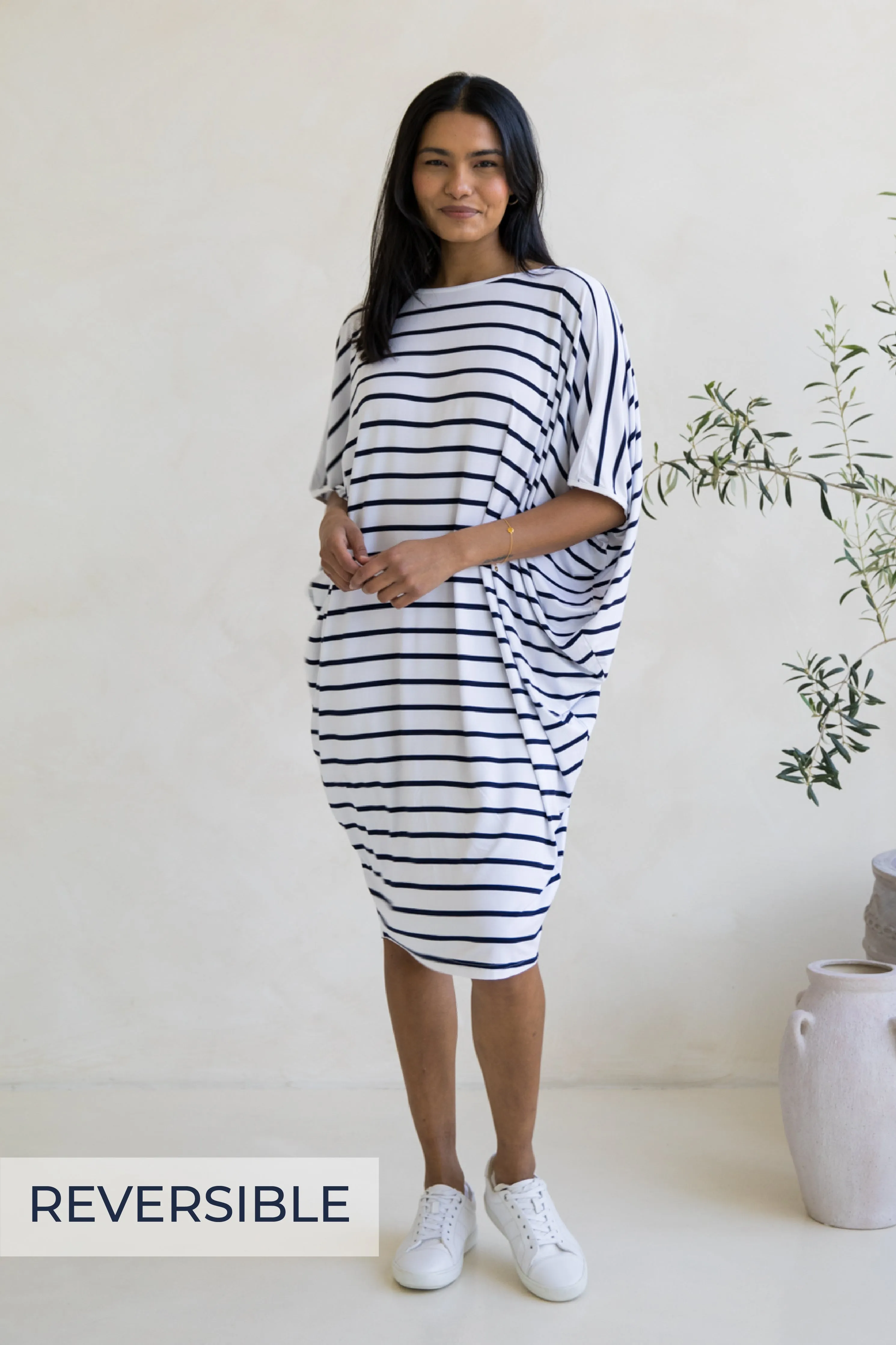 Miracle Dress in Navy/White Stripe