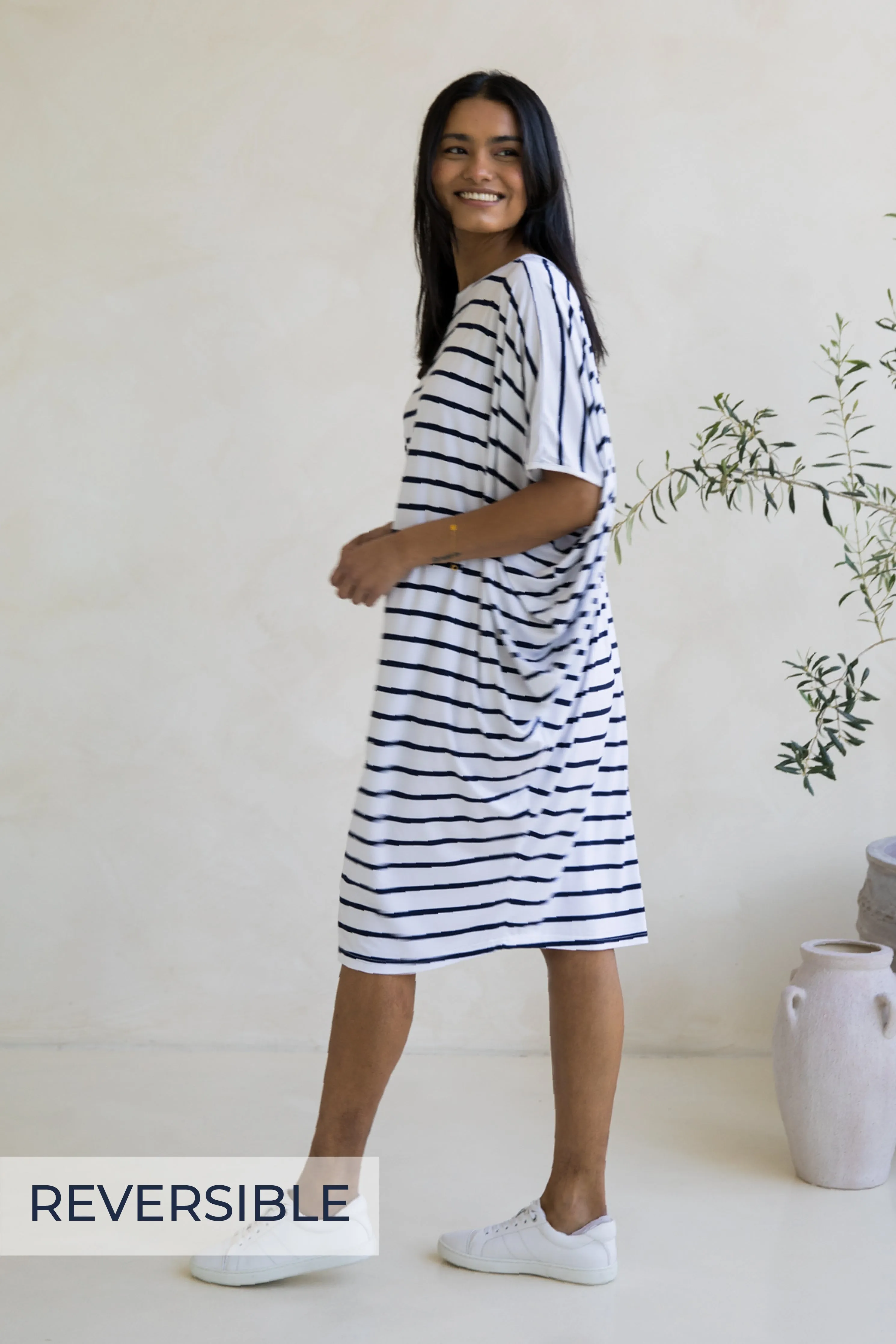 Miracle Dress in Navy/White Stripe