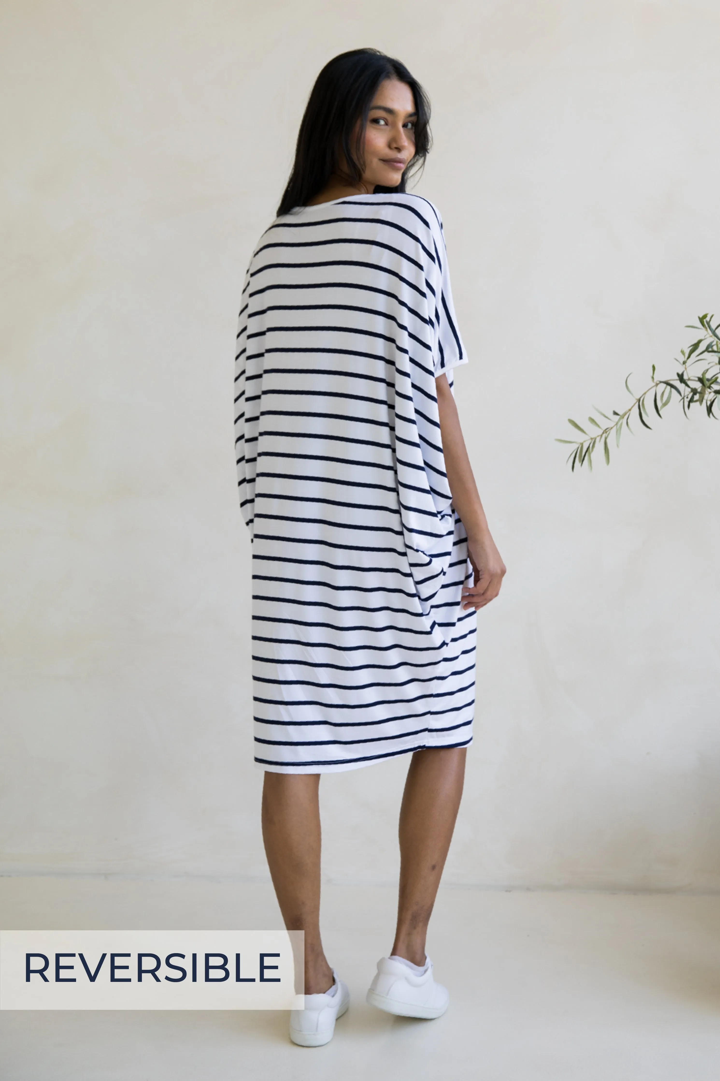 Miracle Dress in Navy/White Stripe