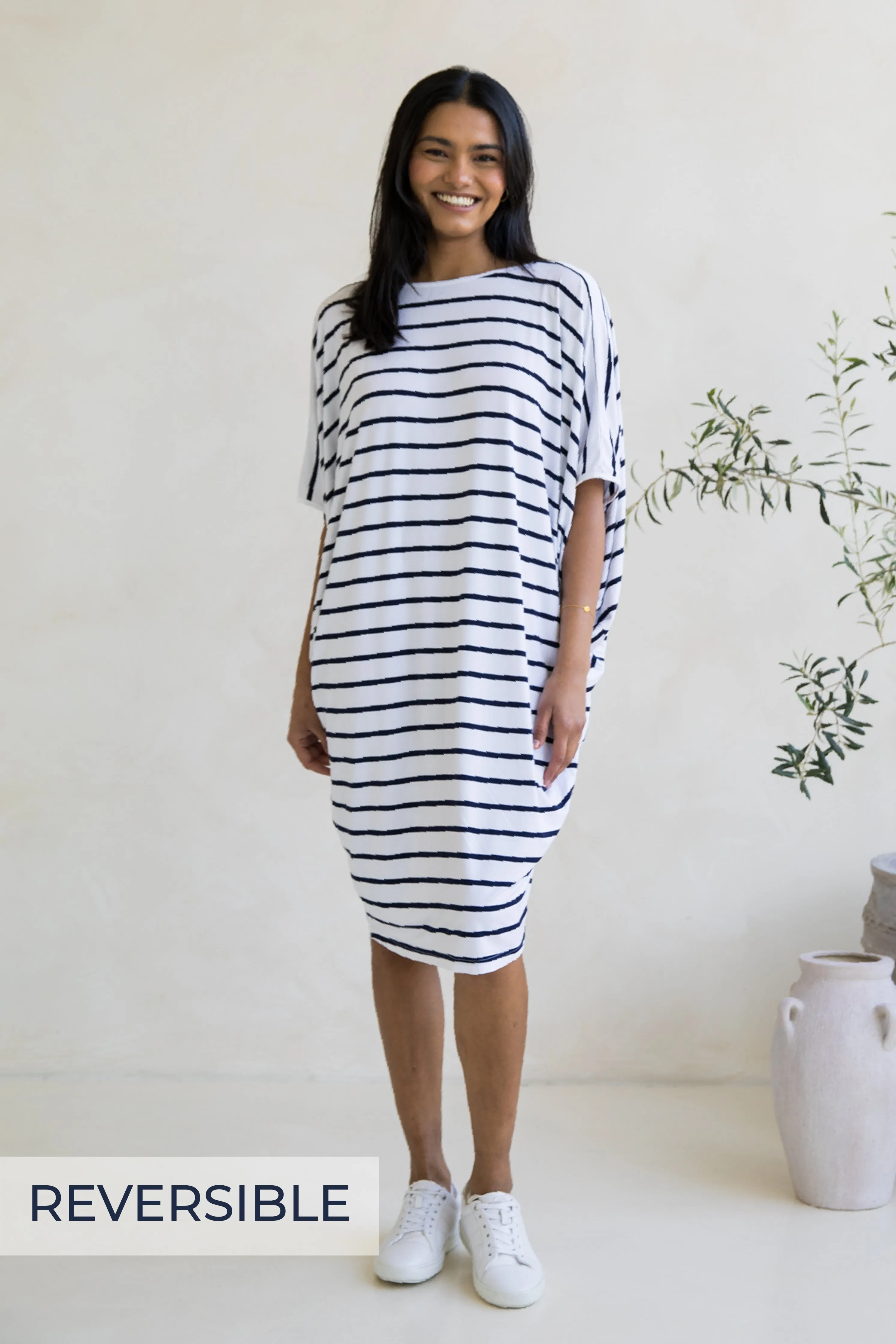 Miracle Dress in Navy/White Stripe