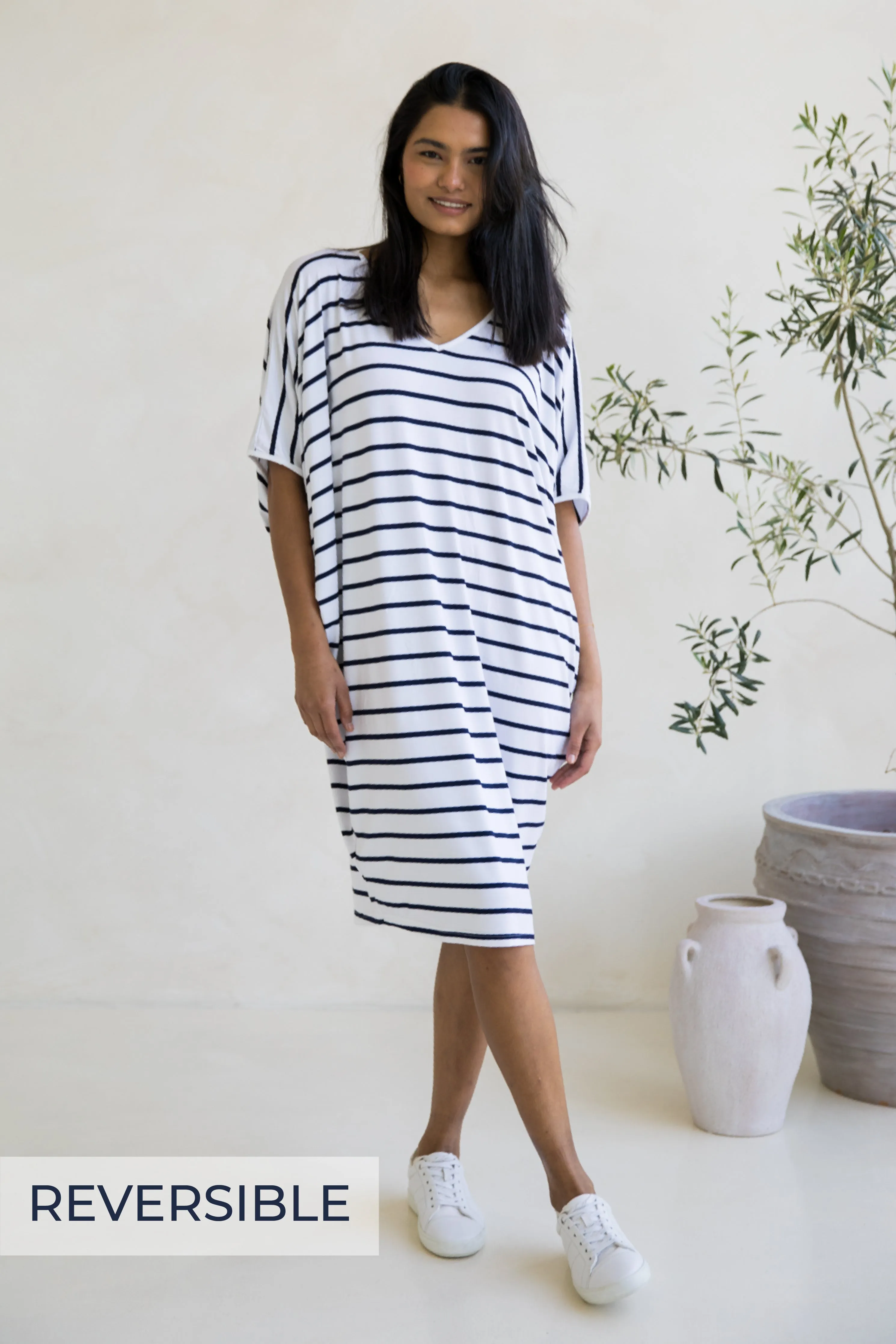 Miracle Dress in Navy/White Stripe