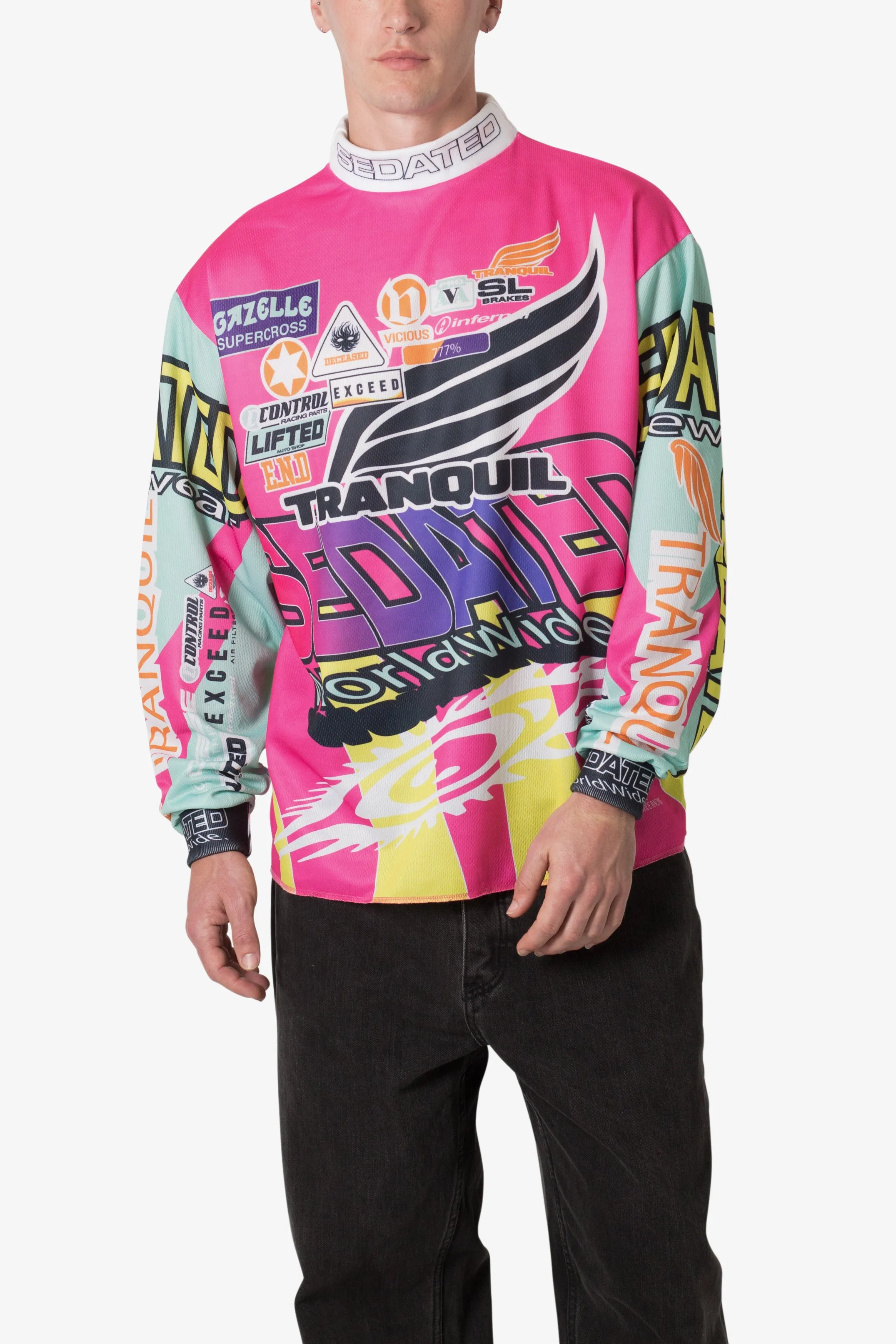 Mock Neck Motocross Jersey - Pink