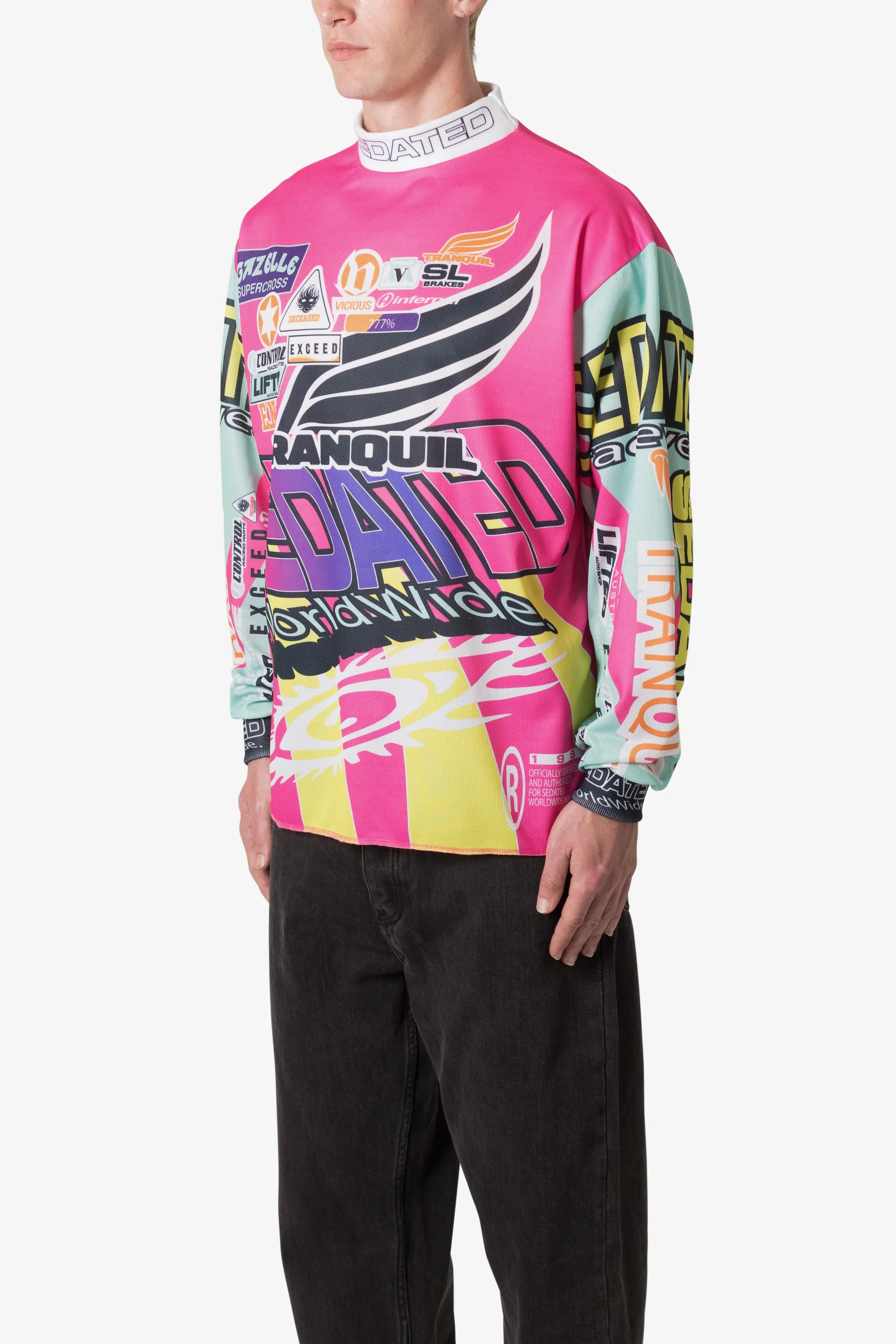 Mock Neck Motocross Jersey - Pink