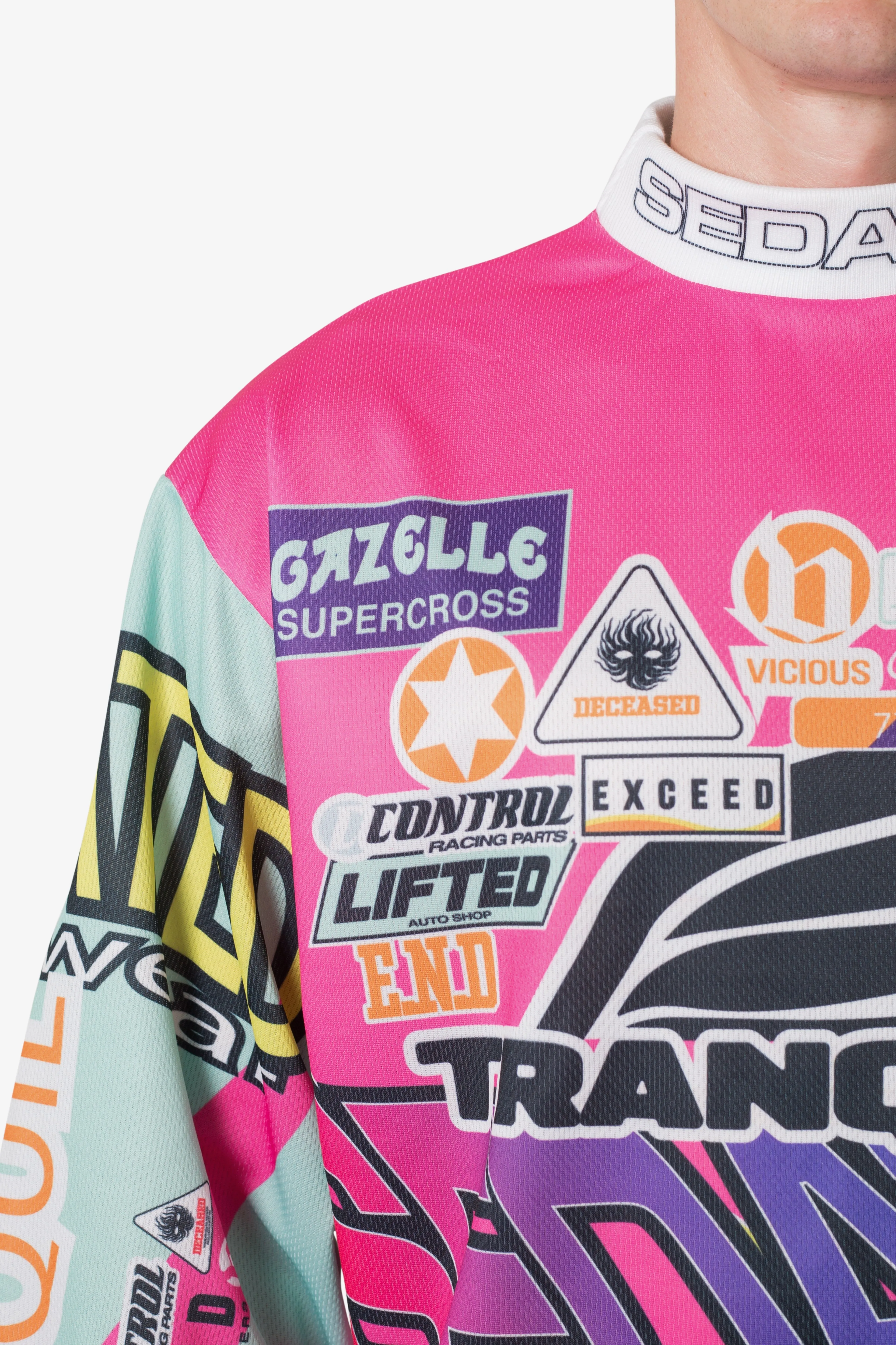 Mock Neck Motocross Jersey - Pink