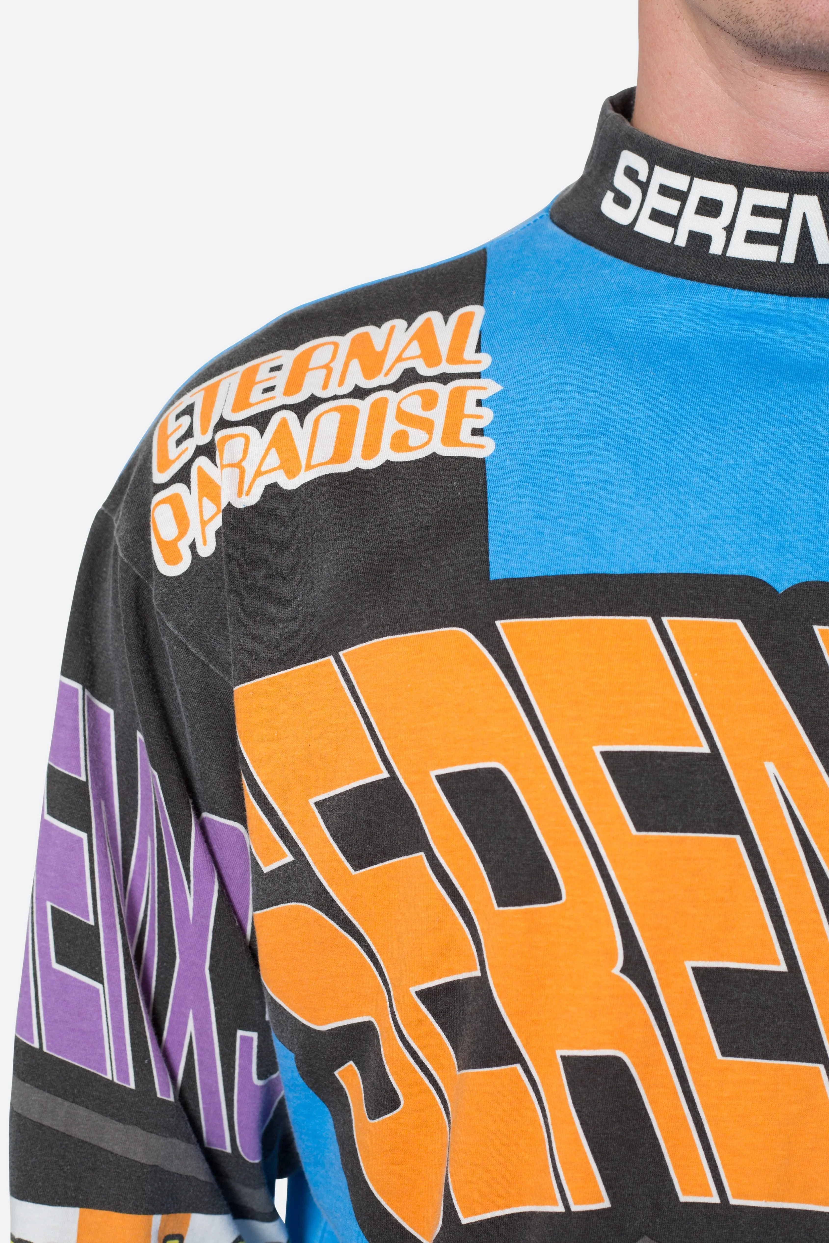 Mock Neck Motocross L/S Tee - Blue/Multi