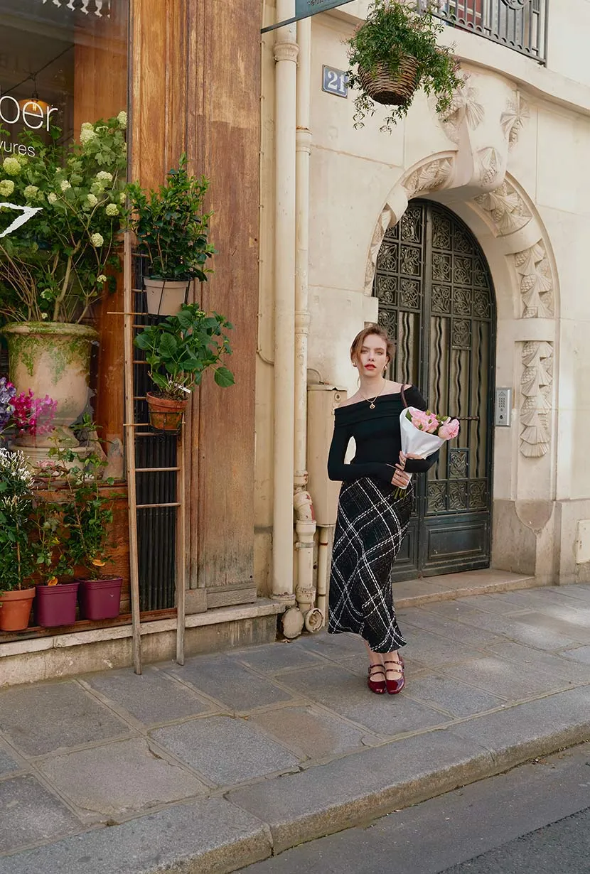 Monty Midi Tweed Skirt - Black