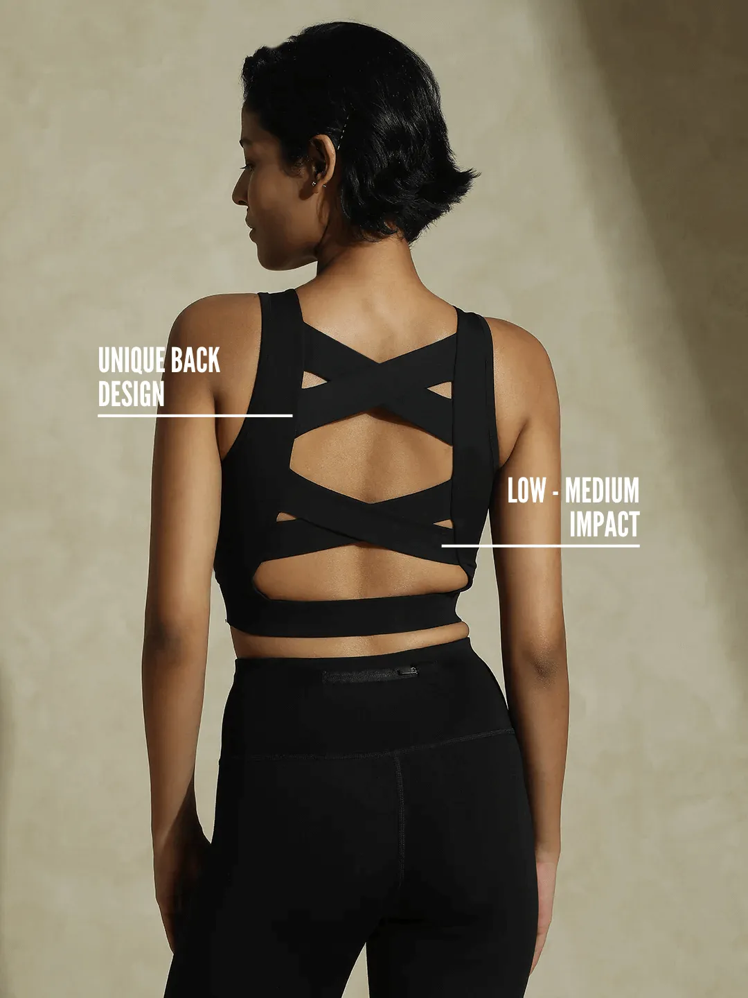 Padded Cross Back Crop Top Black