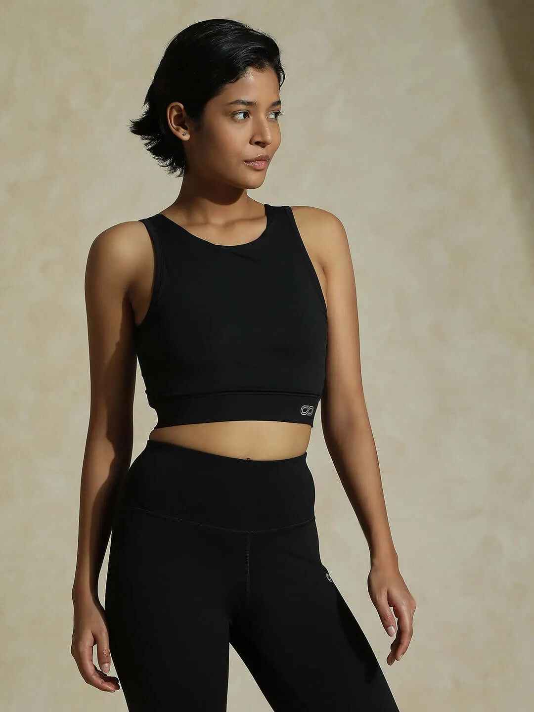 Padded Cross Back Crop Top Black