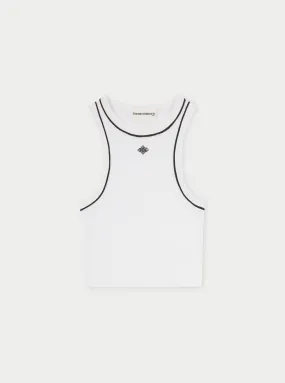 PIPED RACER CROP TOP - WHITE