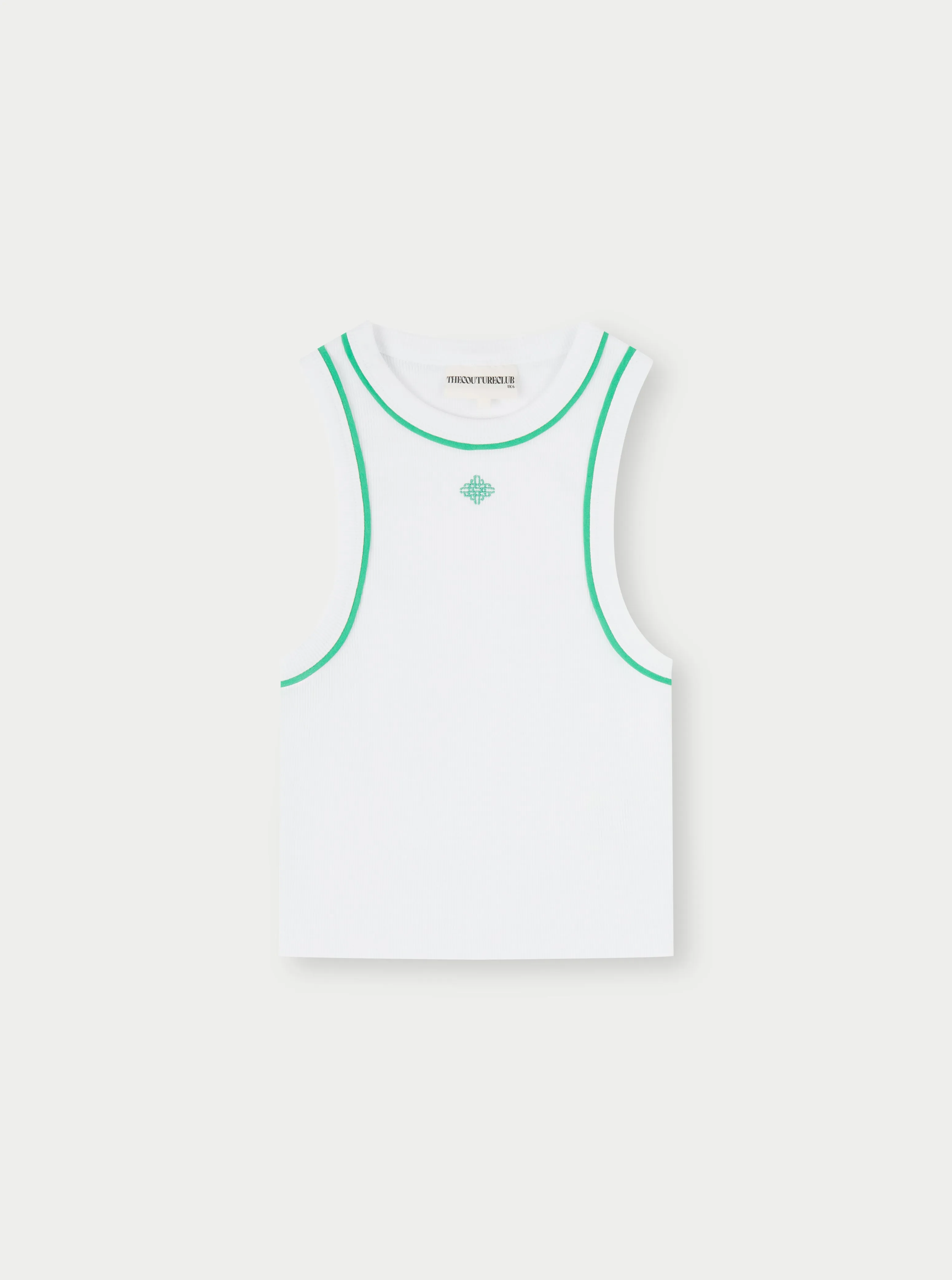 PIPED RACER CROP TOP - WHITE/GREEN