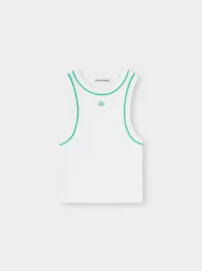 PIPED RACER CROP TOP - WHITE/GREEN